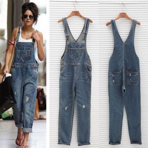 Hela 2017 nya kvinnors damer baggy denim jeans i full längd pinafore dungaree övergripande jumpsuit271m