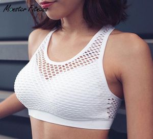 2018 Mesh Fitness Yoga Push Up Sports BH för Womens Gym som kör vadderad tank toppväst underkläder stötsäkert strappy sportbh top4495215