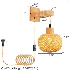 Lampa ścienna wtyczka do montażu w zawieszce światło bambusa łóżka do czytania domów wiejskich w łazience