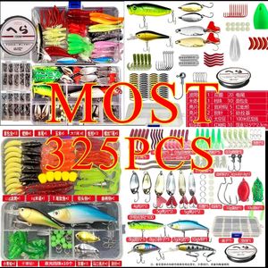 Acessórios de pesca isca kit macio e duro conjunto engrenagem camada minnow metal gabarito colher para baixo pike manivela enfrentar com caixa 231030