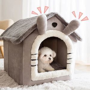 kennels pens Soft Cat Bed Deep Sleep House Dog Cat Winter House Removable Cushion Enclosed Pet Tent For Kittens Puppy Supplies 231030