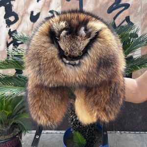 Unisex Winter теплый полный покрытый настоящий енот меховые шляпы русские шляпы Hanter Heart Hearflap Cap