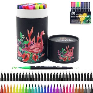 Markörer 12/24/60/100/132 Färger Fineliner Ritning Målning Art Markers Pen Watercolor Dual Tip Brush Pen Calligraphy School Supplies 231030