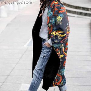 Misturas de lã feminina padrão retro impresso manga comprida casaco de lã outono inverno grosso quente confortável jaqueta feminina moda lapela rua outerwear t231030