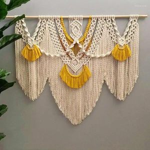 Tapisserier Handwoven Macrame Tapestry Wall Hanging Tapetry Bohemia Tassel Curtain med trädbevuxen stick Boho Decorra