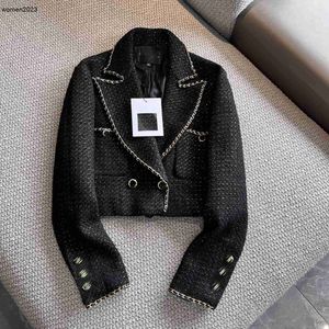 Women jacket Autumn Winter Short coat lapel tweed overcoat New fashion designer clothing chain simple design