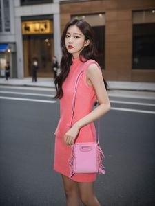 Maje Pink Strap Tank Top Skirt Over Sleeveless Dress Mid Length