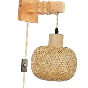 Lâmpada de parede Bambu Sconce Boho Decor Mount E26 Base de cabeceira para sala de estar Corredor Banheiro Leitura Casa
