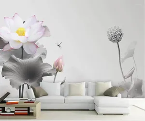 Wallpapers Wallpaper For Walls 3 D Living Room Chinese Style White Lotus TV Background Wall