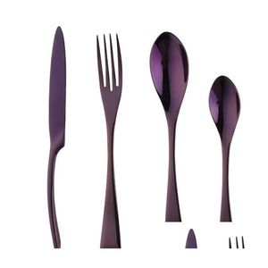 Conjuntos de talheres roxo restaurante reutilizável jantar conjunto de metal de alta qualidade aço inoxidável utensílios de cozinha faca garfo entrega entrega DHHY0