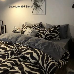 Yatak setleri ins zebra desen yorgan kapağı seti siyah ve beyaz basit çift yatak örtüleri moda yurt tam boy yatak keten 231030