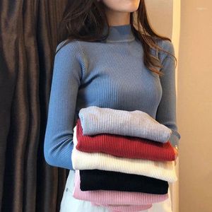 Frauenpullover 2023 Casual Frauen Gestrickte Herbst Dünne Koreanische Langarm Elastische Pullover Strickwaren Hemd Tops Damen Weiß Pullover