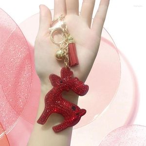 Keychains Christmas Deer Keychain Tassel Cute Animal Key Ring Women Chain Fashion Car Bag Pendant GiftRhinestone Base Chains