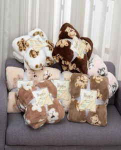 Blankets Cute Bear Winter Warm Blanket Faux Rabbit Fur Soft for Livingroom Sofa Throw 130x160cm Plush Bedspread 160x200cm 2302213572012