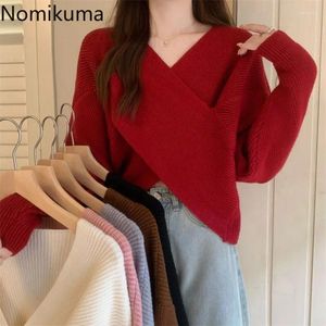 Swetry damskie Nomikuma Sweter Kobiety jesienne zima v szyja solidny kolor ciepły miękki pullover vintage seksowna elegancka koszulka modowa mujer