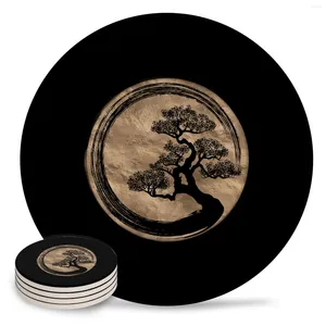 Tapetes de mesa Zen Circle e Bonsai Tree Coasters À Prova D 'Água Xícara de Chá Tapete de Natal Decoração de Casa Cerâmica de Café