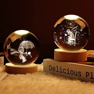 Juldekorationer 6/8cm universum Crystal Ball Christmas Tree the Little Prince Led Light Crystal Ball With Stand Globe Home Decor Birthday Present 231027