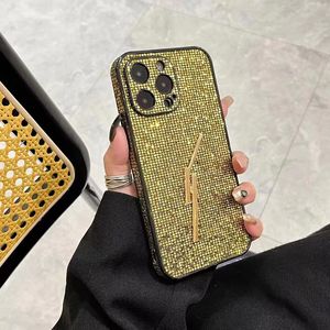 iPhone 15 12 Pro Max Designer Thase do Apple 14 13 11 Plus Luksusowe Bling Diamond Studded zderzaki Glitter Mobile Back Cover Sparkling Fundas Gold Hardwares