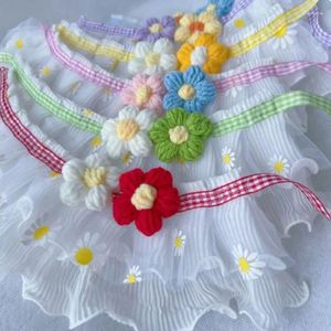 Dog Collars Pet Lace Bib Saliva Towel Cute Princess Style Knitted Daisy Flower Scarf Collar Adjustable Cat Necklace Accessories
