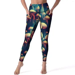 Leggings femininas cogumelos calças de yoga cogumelo impressão sexy cintura alta doce esportes collants elásticos fitness leggins