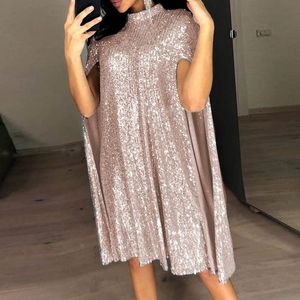 Pink Short Sequined Homecoming Cocktail Dress Women 2024 High-neck Cap Sleeves Birthday Party Dinner Gowns Prom Teen Robe De Soiree GZLY059