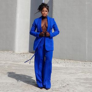 Kvinnors kostymer Royal Blue Women 2 Pieces Jacket Pants Casual Plus Size Shawl Lapel Poacket Blazer Fashion Elegant Loose Daily Suit