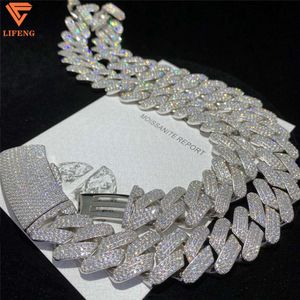 Full Iced Out D Color VVS Moissanite Halsband Bling Round Diamond Hip Hop Jewelry Sterling Sier Men Cuban Link Chain