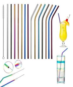 6267mm Stainless Steel Straw Colorful Straw Bend And Straight Reusable Metal Drinking Straw Clean Brush Bar Party Drink Tools W951186267