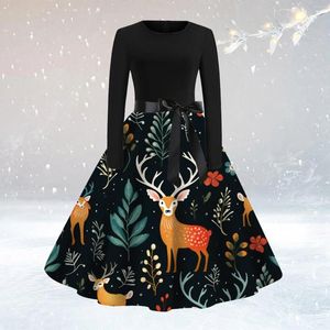 Casual Dresses Vintage Christmas Dress Women Elegant Swing 50s 60s Rockabilly Xmas Party Navidad Long Sleeve Costumes Pinup Vestidos