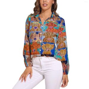 Blusas femininas engraçado vaca solta blusa arte impressão coreano moda oversized feminino manga longa camisas kawaii primavera gráfico topo