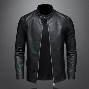 Mens Leather Faux Spring Autumn Jacket Men Stand Collar Slim Pu Fashion Motorcykel Causal Coat Moto Biker 231027