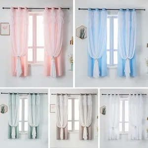 Vorhang 1PC Fantastische Spitze Für Prinzessin Schlafzimmer Doppel Rosa Schichten Erker Fenster Tür Drapieren Tülle Ring #E