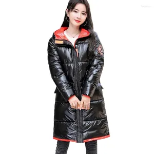 Trench da donna 2023 Donna Inverno Lungo Parka Donna Piumino lucido Giubbotti in cotone Donna Spessa Calda Tuta sportiva con cappuccio allentata Lady Basic