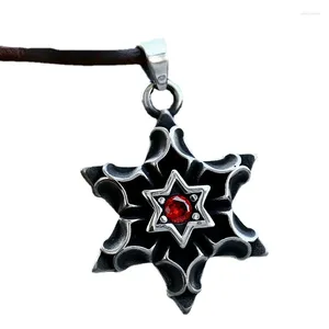 Colares de pingente estilo punk retro masculino aço inoxidável seis pontas estrela gemstone colar corrente