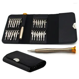 Watch Repair Kits 1Set 25-In-1 Leather Case With Pentagonal Mobile Phone Precision Glasses Aluminum Screwdriver Set Multi-Purpose Steel