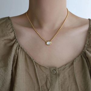 Pendant Necklaces French Vintage Oval Natural Shell Bead Chain Necklace High-Grade Waterproof Delicate Femme Jewelry Gift