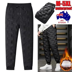 Herrbyxor män förtjockar vattentät varm fleece fodrad casual sportjoggare byxor Bomullsbad fast snörning pant M-5xl