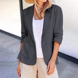 Kvinnors kostymer solid färg Kvinnor passar Stylt Löst passform Single Button Cardigan med Lapel Three Quarter ärmar för företag