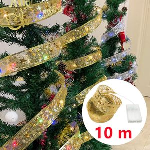 Andra evenemangsfestleveranser Aswesaw julgrandekoration 10m LED -band Fairy Lights Strings Ribbon med Navidad Year Home Decor 231030