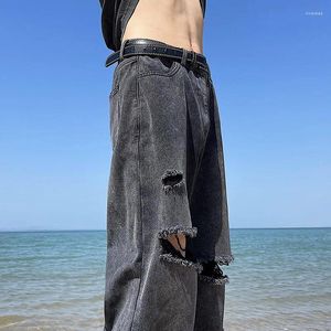 Erkek kot pantolon Amerikan batı pantolon yüksek sokak trendy ins antik duman gri düz tüp gevşek dilenci