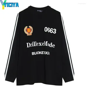 女性のTシャツyiciya Tシャツy2kトップ女性コットンレター特大のTシャツクロップトップブラウス長袖TシャツTEES衣料品シャツ2023