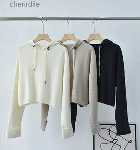 Herrenpullover Naizaiga 100 % Merinowolle mit Kapuze kurz 2023 Herbst Langarm weiß beige grau Damen Pullover Pullover PRFS385 YQ231030