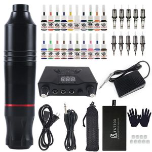 Tattoo Machine Professional Kit Liner Shader Power Supply Pen with 20 Colors Ink Accessories Set EU Plug 231030