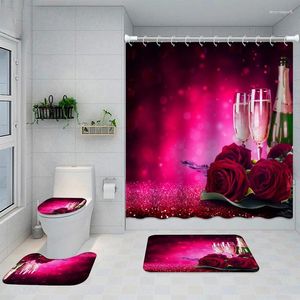 Shower Curtains QWE123 Creative Four-piece Rose Flower 3D Printing Polyester Bathroom Curtain El Partition Non-slip M