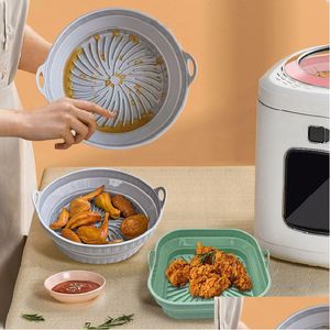 Moldes de cozimento Dobrável Air Fryer Sile Pan - Maximize sua versatilidade de cozimento Drop Delivery Home Garden Kitchen Dining Bar Bakeware Dhnzy