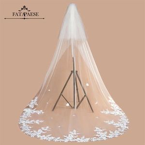 2021 Ny design 3M LACE Edge Cathedral Wedding Veil med Cam 3D Flower One Layer Långt tyll slöja Bridal Vit Ivory Welon x256b