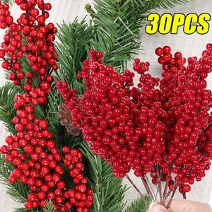 Decorative Flowers Christmas Decoration Simulation Red Berry Artificial Foam Berries Branches Home Table Bouquet For Xmas Party Decor