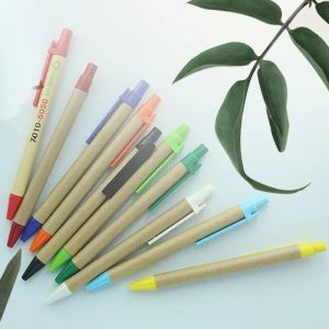 Atacado Estudantes Promocionais Canetas Esferográficas Eco-Friendly Paper Ballpoint Pens Logotipo Personalizado Material Escolar Papelaria Plástico Clip Pens DH1334
