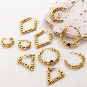 Hoop Earrings Classics Gold Plated Ball Handmade Woved Beads For Women Polished C Shape Crystal Piercing Ear Hoops Punk Jewelry