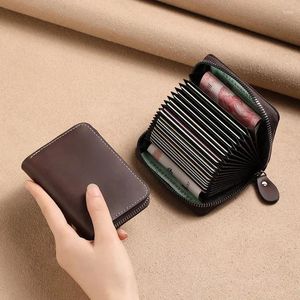 Card Holders Solid Pouch Vintage Zipper Business Wallet Male Small Slot Leather Holder Women Credit Multi Bank Men Bag Coin